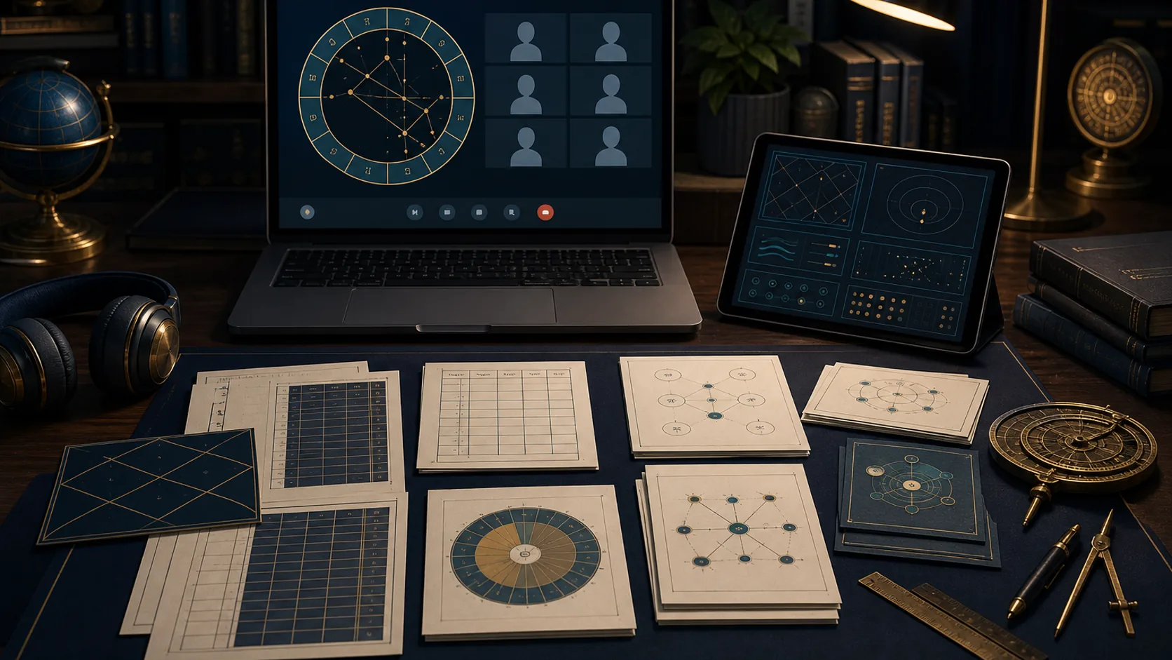 Online KP astrology class setup with cuspal notes, significator worksheets, and event-analysis templates