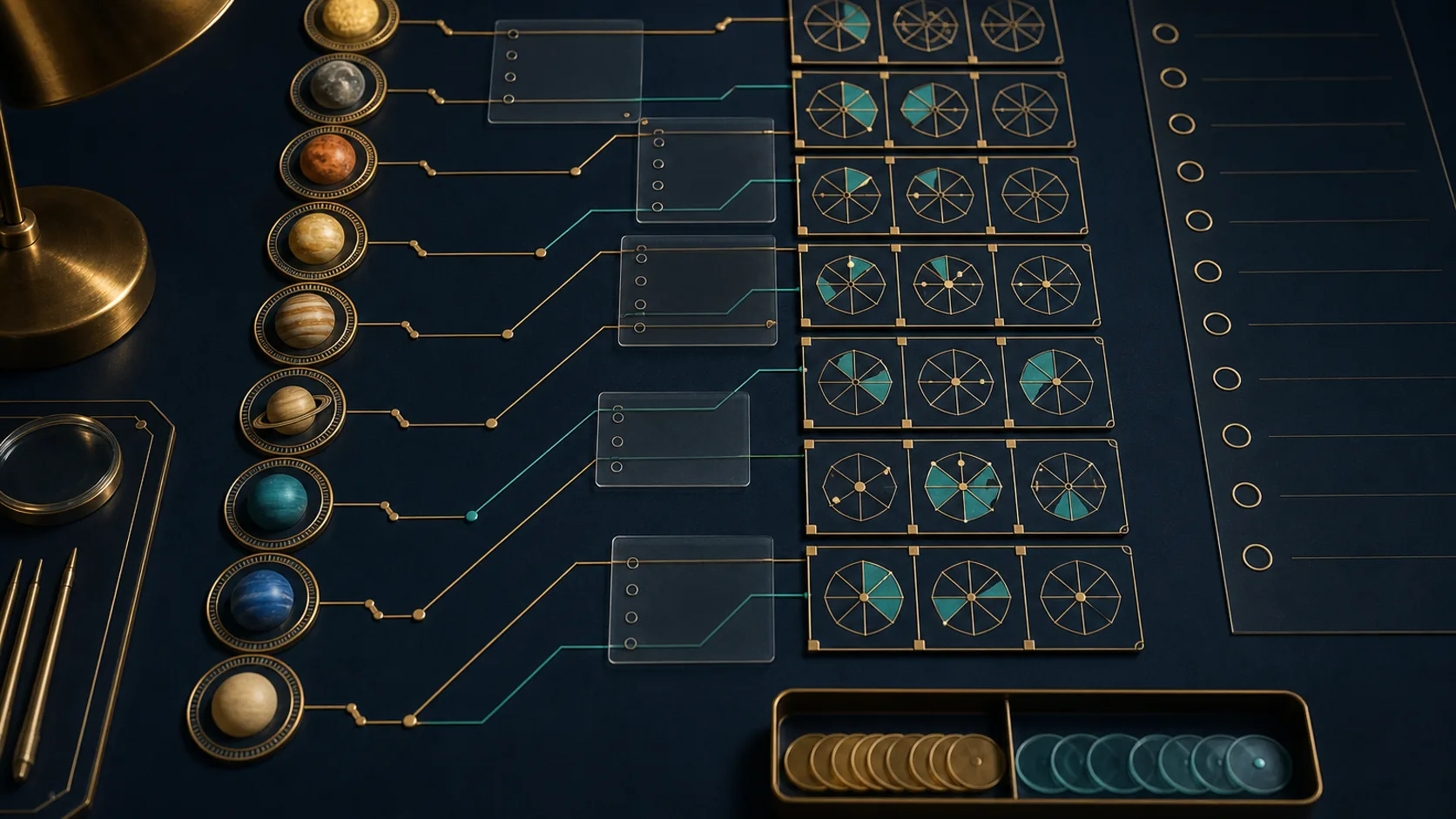 Organized KP astrology significator cards connected to grouped event houses